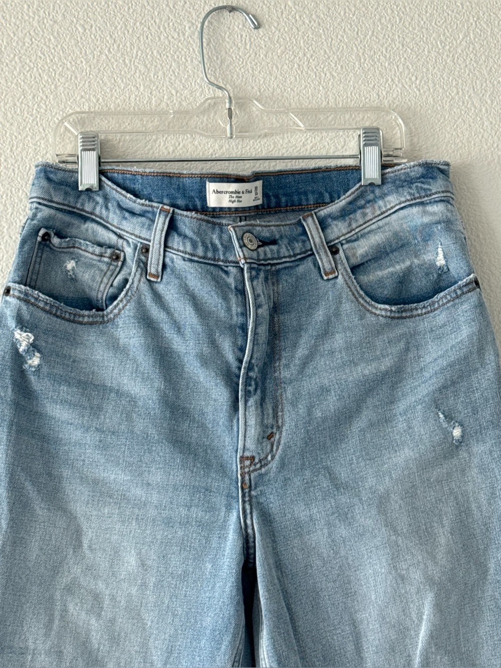 Abercrombie & Fitch "The Mom" Distressed High-Rise Jeans - Light Wash 10R